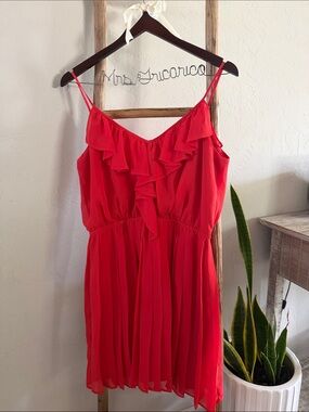 BCBGeneration Red Ruffle Spaghetti Strap Mini Dress Size M